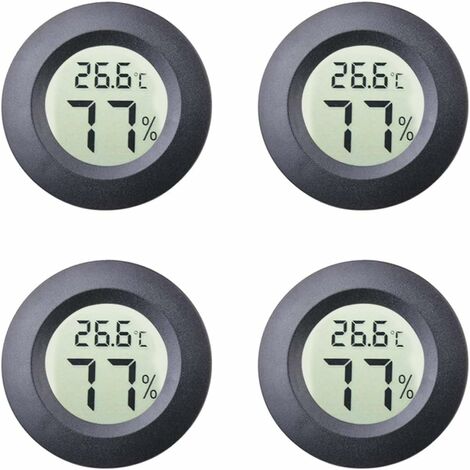 kueatily 4-Pack Mini Hygromètre Intérieur Rond Thermomètre Mètres Celsius ou Fahrenheit Moniteur LCD Numérique Jauge De Température D'humidité pour Humidors Pots Incubateurs Etui Guitare Reptiles Voit
