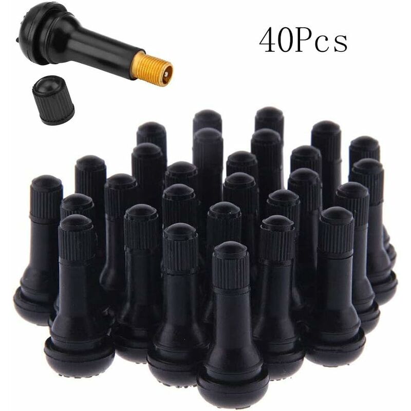 kueatily 40 Pièces Voiture Pneu Tubeless Valve Bouchon,TR413 Valves de Pneu,Caoutchouc Pneu Pneu Tige de Valve Set,Noir