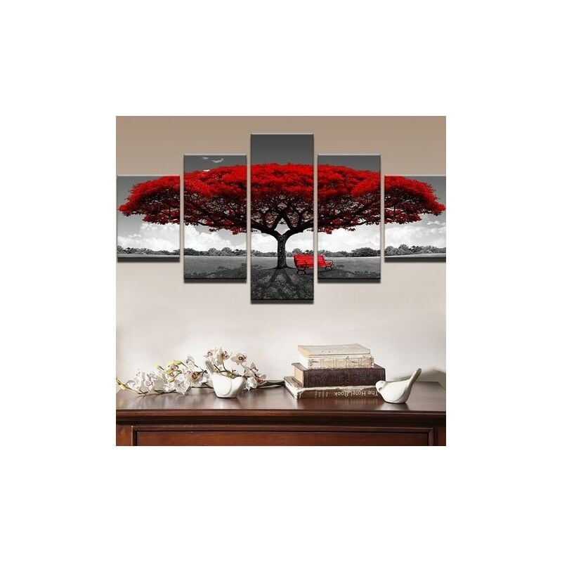 5 Pcs / Ensemble Moderne Toile Peinture Décor Rouge Arbre Art Toile Peinture à L'Huile Image Imprimer Sans Cadre-Fei Yu