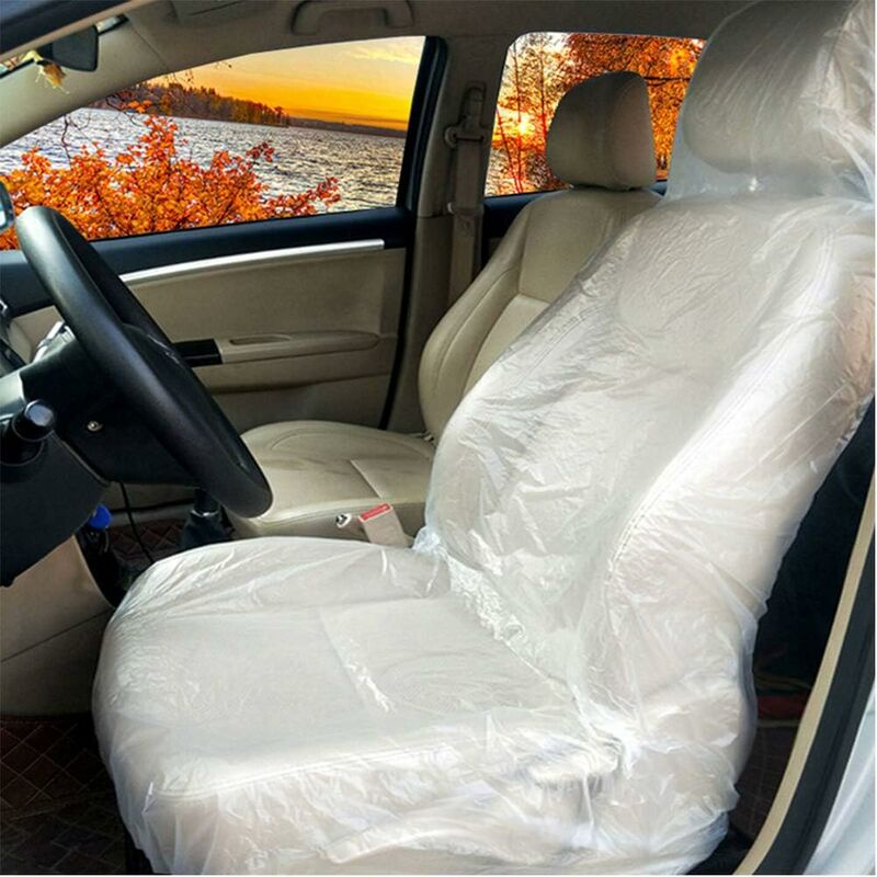 50 PCS Jetables Housse Siege Voiture Protection Siege Voiture, Imperméable Housse de Siege Voiture Jetables en Plastique pour Service de Réparation,