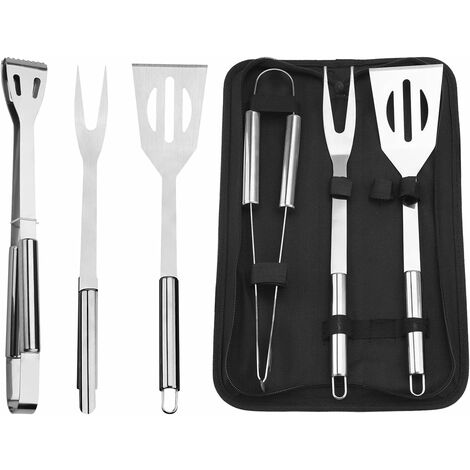 kueatily BBQ-Werkzeug-Set, 3 professionelles Edelstahl-Grillzubehör mit Griff-Aufbewahrungstasche, Pfannenwender, Zange, Gabel für Geburtstag, Weihnachtsfeier