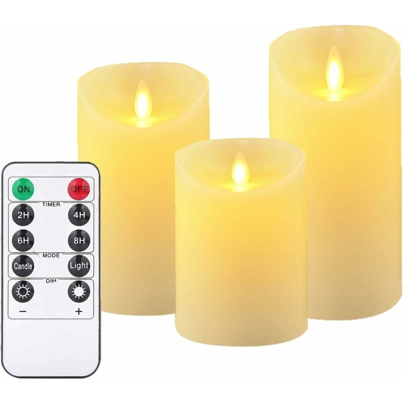 Kueatily - Bougie Led, 3 bougies style 10, 12,5 et 15 cm. AveCôtélécommande m. télécommande avec 10 menus de fonction, minuterie de 24 heures-Fei Yu