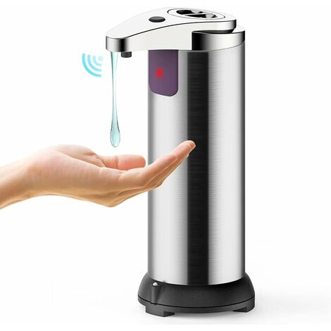 kueatily Distributeur de Savon Automatique, 250ml Distributeur de Savon Acier Inoxydable avec capteur de Mouvement Infrarouge Base étanche Commutateur Réglable, pour Bains Cuisines Hôtel Chambre