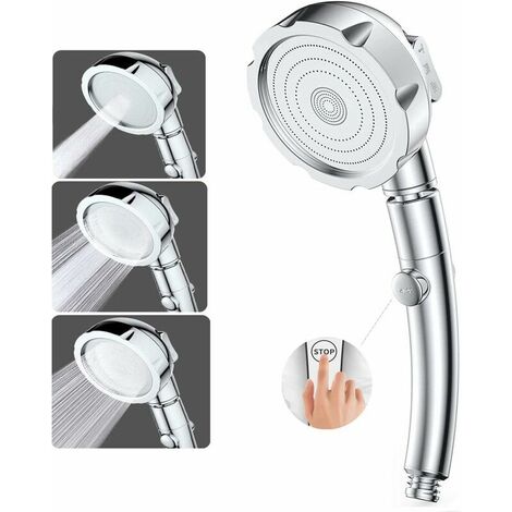 kueatily Duschkopf Handbrause Hochdruck-Duschkopf 3 Modi Dusche Badezimmer ABS Edelstahl mit STOP-Taste Universal-Typ Hochdruck-Wassereinsparung