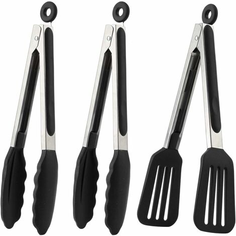 kueatily Ensemble de pinces à barbecue en acier inoxydable 22 cm Pinces de cuisine en silicone avec clip de sécurité Pinces à saucisses Pinces de service Pinces polyvalentes Couverts de barbecue Antid