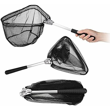 kueatily Filet de pêche télescopique pliant 50CM Filet de pêche pliant antirouille