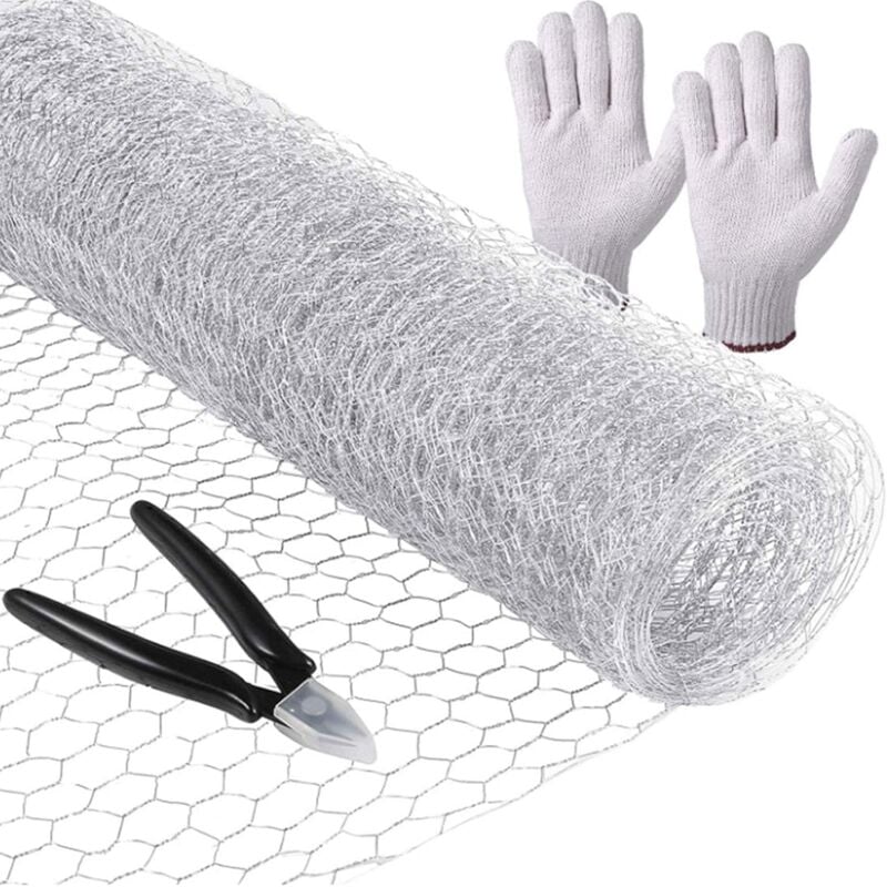 Kueatily - Grillage à poules léger, grillage galvanisé hexagonal avec mini pince coupante + gants, pour projets d'artisanat, jardinage, décoration
