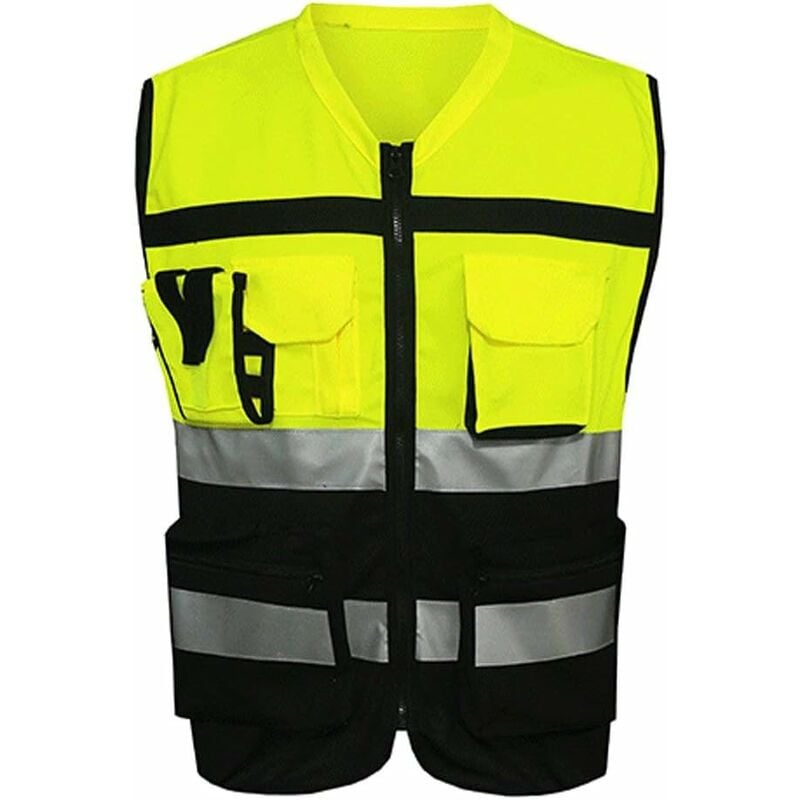 Haute Visibilité Sécurité Gilet Réfléchissant Gilet Moto Cyclisme Wear - Noir et Jaune-- L-Fei Yu