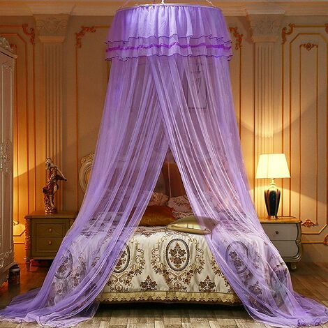 kueatily Moustiquaire,Baldaquin Rond Double Dentelle Princesse,Grande Dome Moustiquaire lit Double pour Sans Poinon,Princesse Tente de Bébé Fille Enfant Adulte, Lit Limple au Lit King Size(mauve)