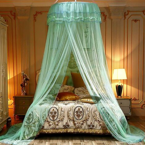 kueatily Moustiquaire,Baldaquin Rond Double Dentelle Princesse,Grande Dome Moustiquaire lit Double pour Sans Poinon,Princesse Tente de Bébé Fille Enfant Adulte, Lit Limple au Lit King Size(Vert)
