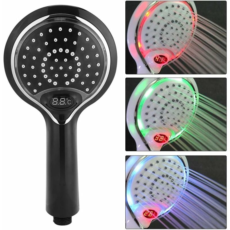 Kueatily - Pomme de Douche à led de Poche 3 Couleurs changent à Eau, pommeau de Douche à led avec Affichage numérique du capteur de température,