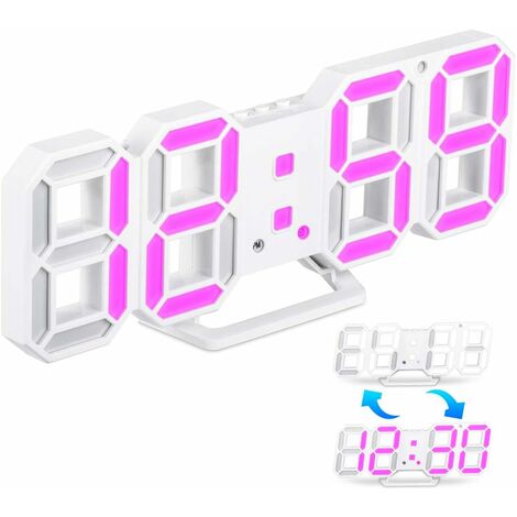 kueatily Réveil Numérique 3D LED, Horloge Numérique 3D, Horloge Murale électronique, Réveille-Matin 3D LED Digital, Réveil LED Numérique Moderne, Horloge de Bureau de L'heure/Température/Date Chargem