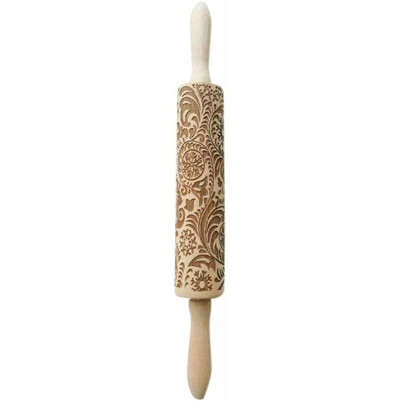 Kueatily - Rouleau à Pâtisserie Gravé Motif de Fleur Gravé Rouleau à Pâtisserie pour Biscuits Maison ou de Noël-Fei Yu