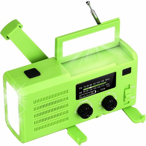 Solar/Handkurbel/Batterie AM FM Radio mit LED Lampe Grün 