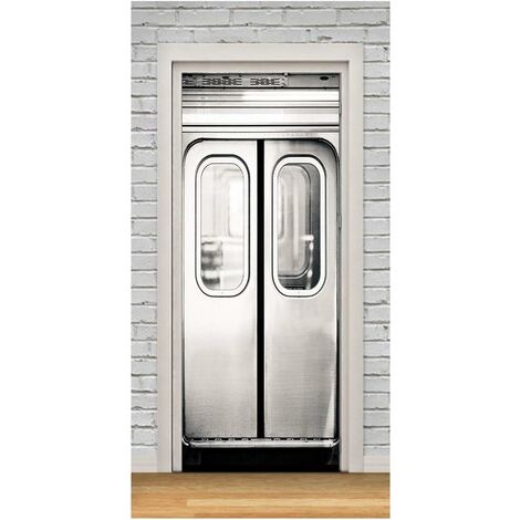 kueatily Stickers de Porte Trompe l'oeil 3D Photo Métro Auto adhésif Amovible ImperméAble PVC Autocollants de Porte muraux Reconditionné Art Decor Affiche