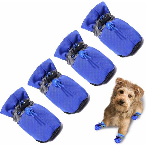 VICTORIE Hundeschuhe Pfotenschutz Gummi Regenschutz wasserdicht mit Anti-rutsch Sole Outdoor für Haustier Kleiner mittlere große Hunde Blau 4 Stücke 