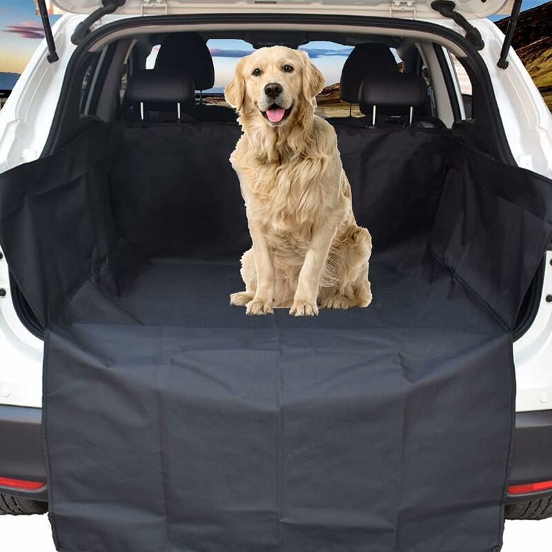 Tapis de coffre de voiture universel étanche avec rabat pare-chocs, compatible avec voitures, 4x4, breaks, camions, hayon, SUV (long, noir) - Kueatily