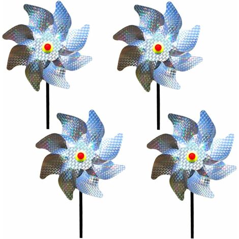 kueatily Vogel-Dekoration, Gartenspike, Anti-Tauben-Vogelschreck, reflektierende Windmühle zum Schutz von Garten, Obstgarten und Hof (4er-Set)