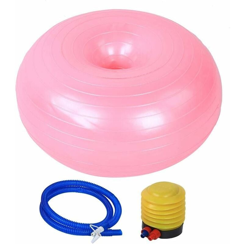 Yoga Ball - 50 cm Gym Ball - PVC Pink Donut Shape - Yoga Ball Chair - Balance Trainer - Thickening Anti-Explosion Gonflable Seat Exercise - for