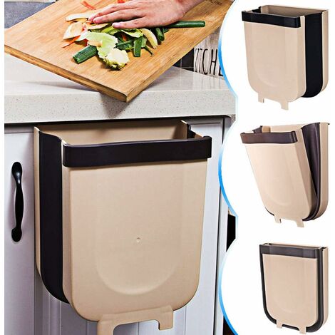 kueatily Zusammenklappbarer Mülleimer für die Küche, Wandmontage, für Auto, Heimbüro, 9 l (braun)