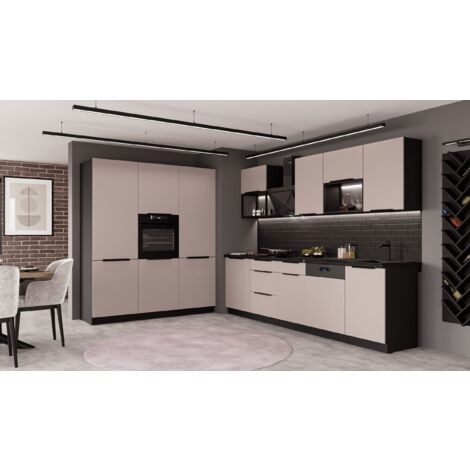 Küche ARONA LOFT 280 + 180 cm Küchenzeile Küchenblock Einbauküche Kaschmir beige matt + Schwarz matt