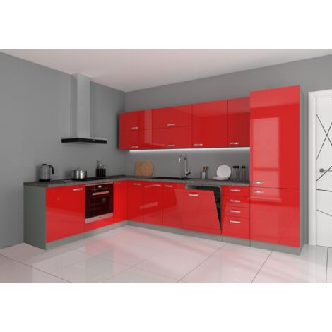 Küche Bianca Ecke III 210x330 cm Küchenzeile in Hochglanz Rot Küchenblock Rose