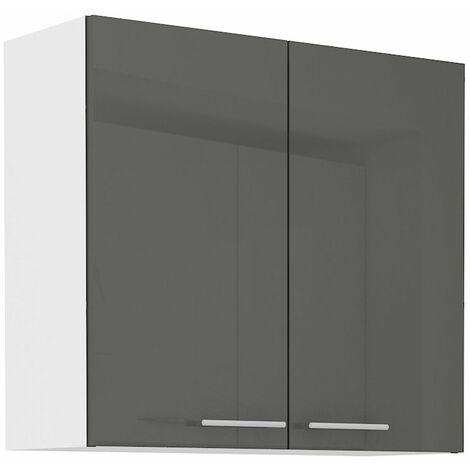 Küche Hängeschrank 80 Lara Grau Hochglanz + Weiss matt Küchenzeile Küchenblock