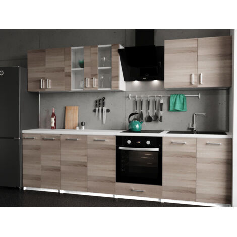 Küche Küchenzeile Leco eiche nelson 280cm - weiß