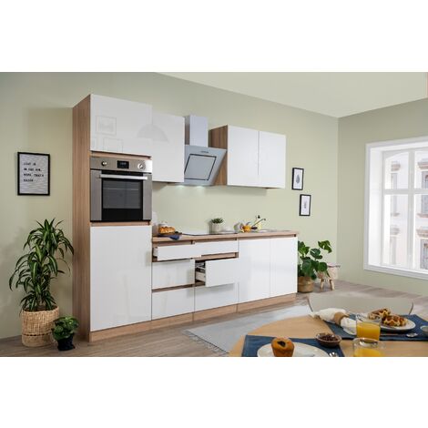 Küche Küchenzeile Leerblock grifflos Eiche Weiß Lorena 270 cm Respekta