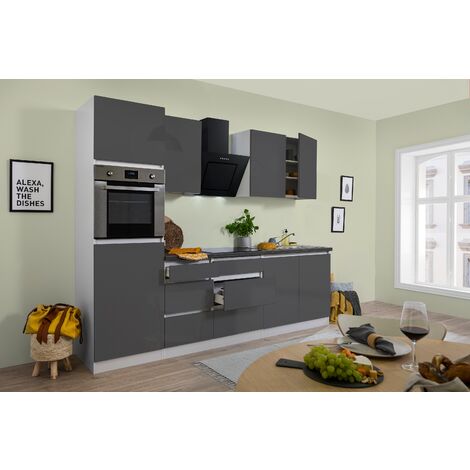 Küche Küchenzeile Leerblock grifflos Weiß Grau Lorena 270 cm Respekta