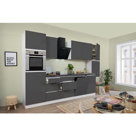 Küche Küchenzeile Leerblock grifflos Weiß Grau Lorena 330 cm Respekta