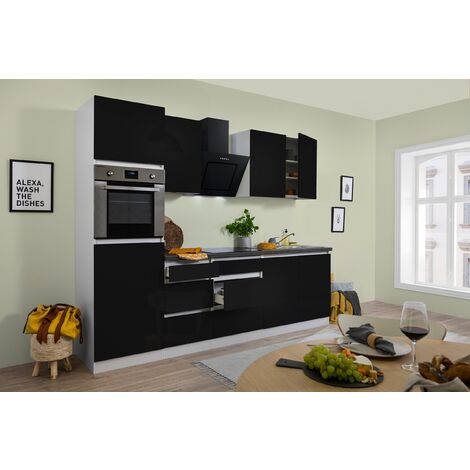 Küche Küchenzeile Leerblock grifflos Weiß Schwarz Lorena 270 cm Respekta