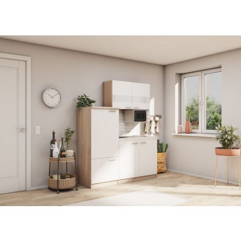 Küche Miniküche Single Eiche Weiß Kühlschrank Luis 160 cm Respekta