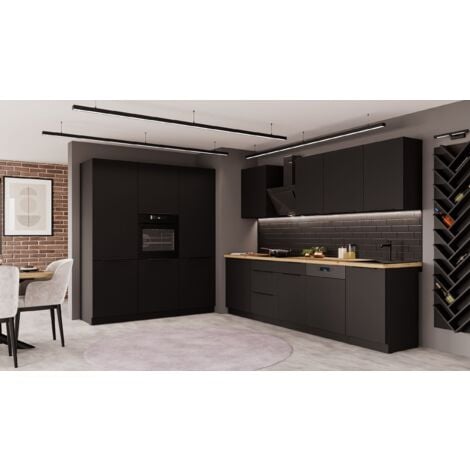 KÜCHEN PREISBOMBE Küche SIENA 280 + 180 cm Küchenzeile Küchenblock Einbauküche Schwarz matt