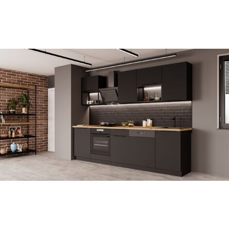 Küche SIENA BASIC LOFT 280 cm Küchenzeile Küchenblock Einbauküche Schwarz matt