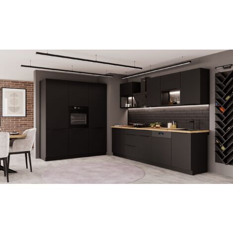 Küche SIENA LOFT - 280 + 180 cm Küchenzeile Küchenblock Einbauküche Schwarz matt