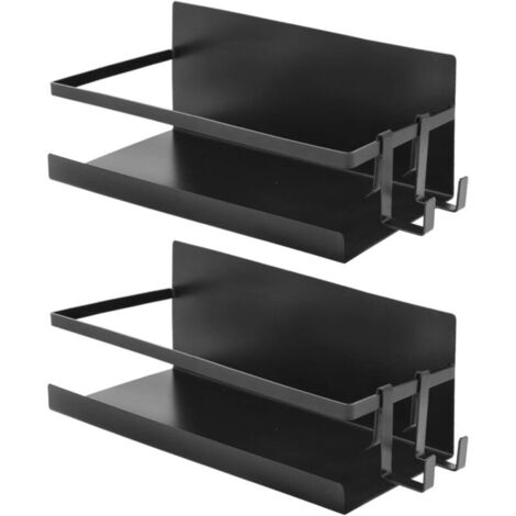 Küchen-2er-Set magnetische Kühlschrankablagen mit 4 Haken, selbstklebend, kein Bohren erforderlich, Wandmontage, Gewürzregal, keine Schrauben erforderlich