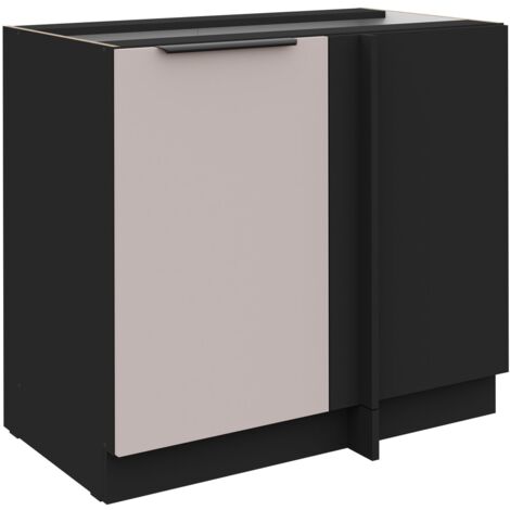 Küchen Eckunterschrank 105 cm Küche ARONA Kaschmir beige matt + Schwarz matt Küchenzeile Küchenblock Einbauküche