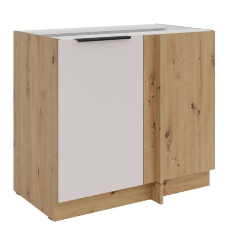 Küchen Eckunterschrank 105 cm Küche SOLANO Kaschmir beige matt + Eiche Artisan matt Küchenzeile Küchenblock Einbauküche