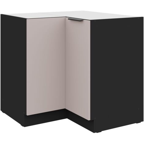 Küchen Eckunterschrank 90x90 cm Küche ARONA Kaschmir beige matt + Schwarz matt Küchenzeile Küchenblock Einbauküche
