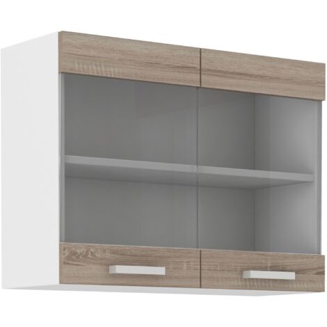Küchen Glashängeschrank 80 cm für das Modell „Dave 240 Eiche Sonoma Trüffel“
