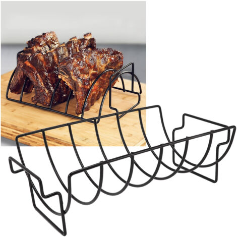 Küchen-/Grillzubehör: Wasserdichter Eisengrill (antihaftbeschichtet) mit multifunktionalen Halterungen und Ständer zum Grillen von Hähnchen, Steaks und Rippchen sowie Roste für vertikales Grillen und 