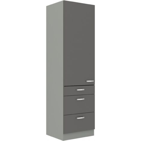 Küchen Hochschrank 60 Bianca Grau Hochglanz + Grau Küchenzeile Küchenblock Grey