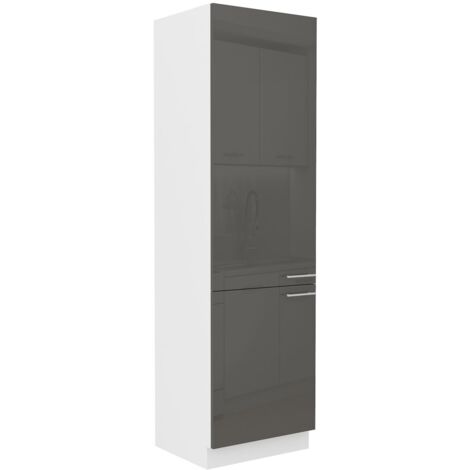Küchen Hochschrank 60 cm Lara Grau Hochglanz Küchenzeile Küchenblock Küche