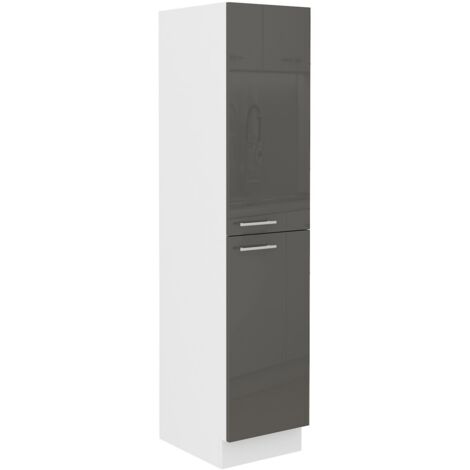 Küchen Midi Hochschrank 30 Lara Grau Glanz + Weiss matt Küchenzeile Küchenblock