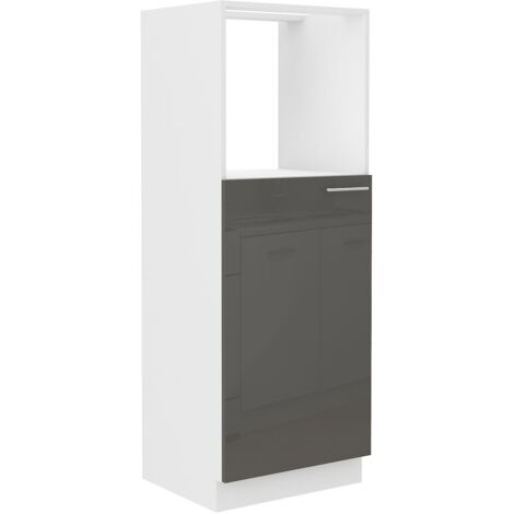 Küchen Midi Hochschrank 60 Lara Grau Glanz + Weiss matt Küchenzeile Küchenblock