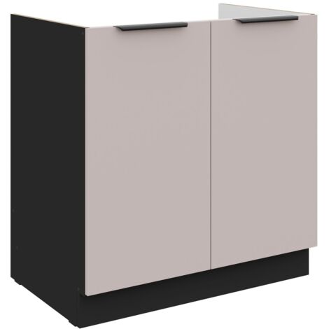 Küchen Spülenunterschrank 80 cm Küche ARONA Kaschmir beige matt + Schwarz matt Küchenzeile Küchenblock Küche Einbauküche