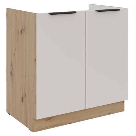 Küchen Spülenunterschrank 80 cm Küche SOLANO Kaschmir beige matt + Eiche Artisan matt Küchenzeile Küchenblock Küche Einbauküche