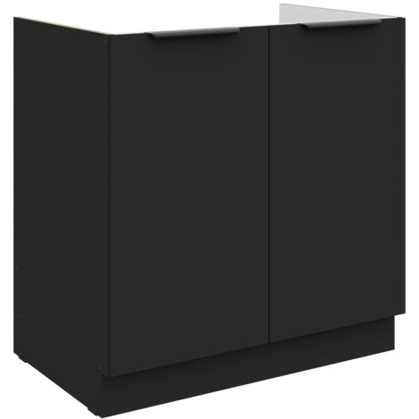 Küchen Spülenunterschrank 80 cm SIENA Schwarz Küche Küchenzeile Küchenblock