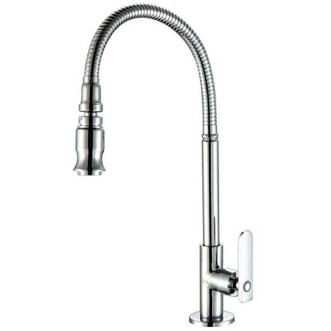 Küchen- und Gartenarmatur aus Edelstahl mit 360-Grad-Schwenkauslauf und ausziehbarer Brause, für Spüle, Waschküche, nur Kaltwasser, Chrom-Finish (ohne Schlauch)